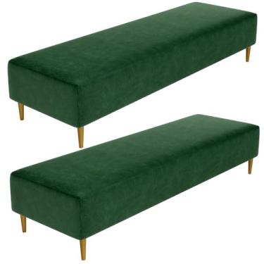 Imagem de Kit 02 Puffs Decorativo Sala de Estar Bali W01 Pés Palito 190x60cm Couríssimo Verde musgo - Lyam Decor