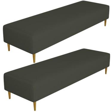 Imagem de Kit 02 Puffs Decorativo Sala de Estar Bali W01 Pés Palito 170x60cm Linho Verde Musgo - Lyam Decor