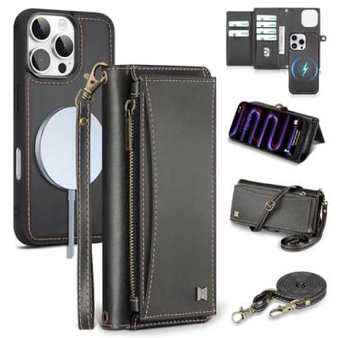 Imagem de BLISLIAR Capa carteira para iPhone 16 Pro Max com suporte para cartão/carteira/alça transversal | Bloqueio RFID | Magnético | Suporte | Destacável | Capa de telefone de couro PU para iPhone 16 Pro Max