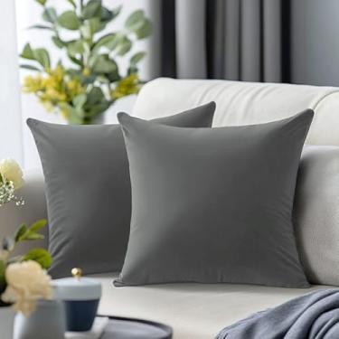 Imagem de QUORGVES Conjunto de 2 capas de almofada de veludo cinza escuro 61 x 61 cm, capas de almofadas quadradas decorativas lisas macias, capas de almofadas decorativas para cama, sofá, quarto, sala de estar