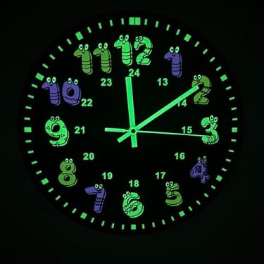 Imagem de AIENAI Relógio de parede educativo 24 horas com números coloridos de minhoca, 30 cm, fundo preto, ponteiros luminosos que brilham no escuro, vinil