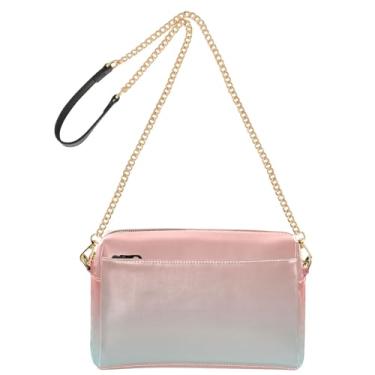 Imagem de Joitme Bolsa tiracolo feminina rosa coral pálido turquesa gradiente bolsa para celular bolsa de ombro com alça de corrente de couro PU