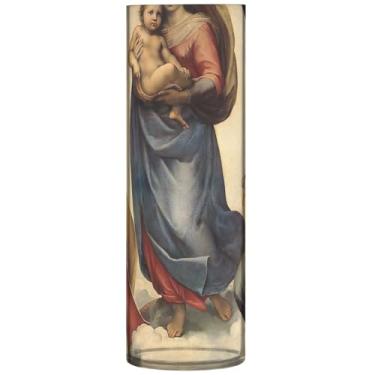 Imagem de Vaso cilíndrico para mesa decorativa pintura Rafael Madonna Sistina vasos de plástico e vasos de mesa personalizados decoração de mesa central, 30 cm x 9,9 cm