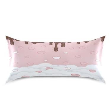 Imagem de Blueangle Fronha de cetim refrescante para cabelo e pele, capa de travesseiro de corações creme, tamanho king size 50,8 x 101,6 cm com fecho de envelope (600)