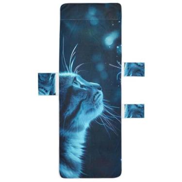 Imagem de Capa de cadeira de espreguiçadeira azul borboleta gato toalha de praia de piscina com bolsos espreguiçadeira costeira 203 x 76 cm