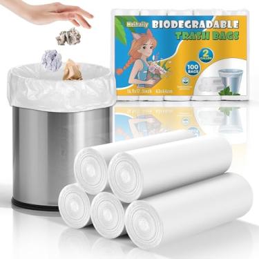 Imagem de Sacos de lixo pequenos compostáveis de 2 galões - Saco de lixo biodegradável sem cheiro, reciclagem, forte, grosso, à prova de vazamento, a granel, 5 rolos, 100 unidades, mini forros de cesto de lixo