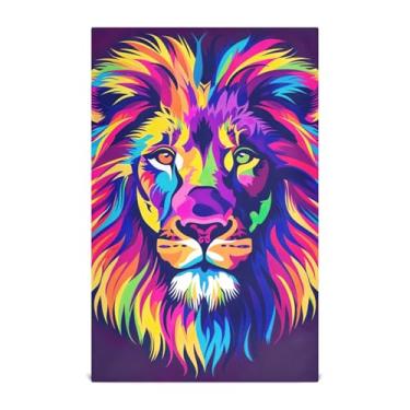 Imagem de Joisal Conjunto de toalha de chá de mão colorida com estampa de cabeça de leão, conjunto de toalha de prato de cozinha, pratos de lavagem decorativos, reutilizáveis, absorventes 45 x 71 cm, 1 pacote