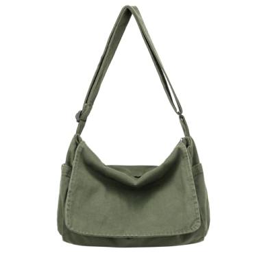 Imagem de Bolsa carteiro de lona para mulheres e homens vintage bolsa tiracolo estética bolsa tiracolo bolsa tiracolo casual bolsa tiracolo (A-verde)
