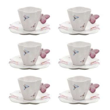 Imagem de Conjunto 6 Xícaras de Café de Porcelana Borboletas 100ml - WOLFF