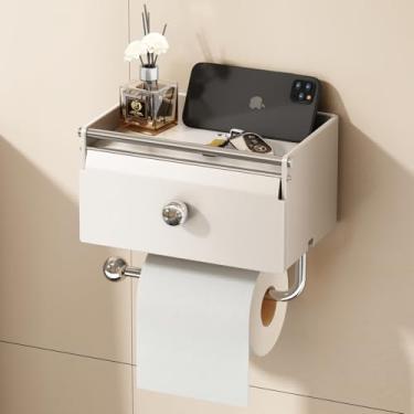 Imagem de Voldra Suporte de papel higiênico com prateleira, dispensador de lenços laváveis para banheiro, suporte de rolo de papel higiênico adesivo com suporte de parede de armazenamento no suporte de lenços