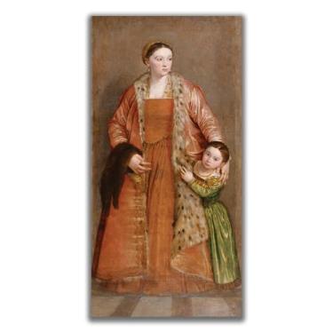 Imagem de Arte de parede em tela Paolo Veronese - Retrato da condessa Livia Da Porto Thiene e sua filha Deidamia pôster - Figura histórica retratos sala estética decoração de parede sem moldura 12 x 24 pol. 30