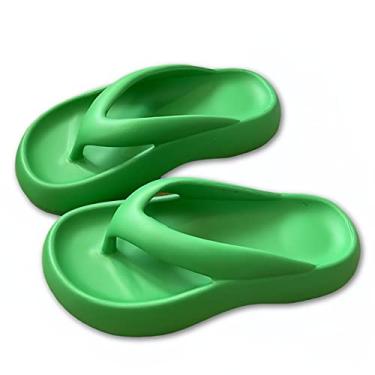 Imagem de Cloud Comfy Chinelo feminino leve sola grossa travesseiro chinelos fofos chinelos acolchoados espuma macia antiderrapante chuveiro banheiro chinelos chinelos aconchegantes EVA interior e exterior, Verde, 9-9.5