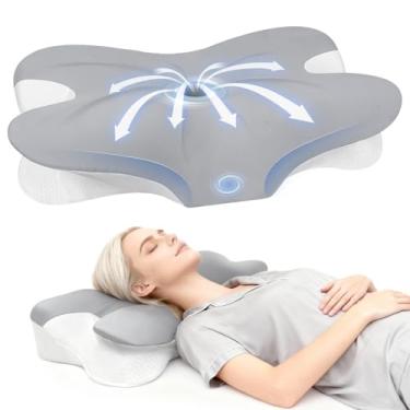 Imagem de Almofada de pescoço cervical para alívio da dor no pescoço e dormir, travesseiro ergonômico de espuma viscoelástica com fronha respirável, travesseiro de suporte de pescoço para dorminhocos laterais