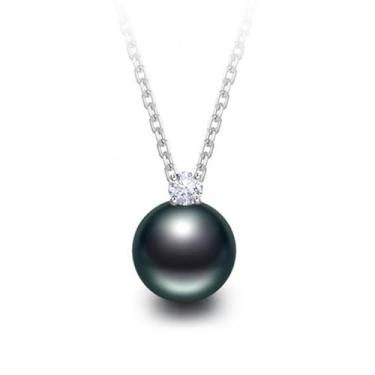 Imagem de Mermerland Joias colar de pérolas pretas taitianas 10-11 mm pérola marinha redonda prata esterlina S925 pingente princesa zircão joia presente para mulheres