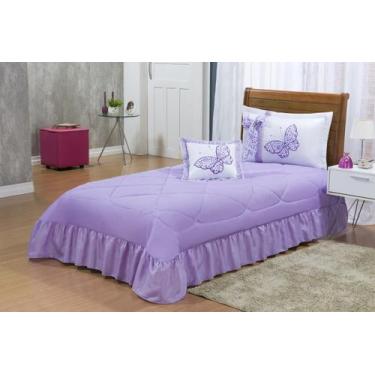 Imagem de Colcha Solteiro Borboletas Bordada 03 Peças - Lilás - Bordados Finos