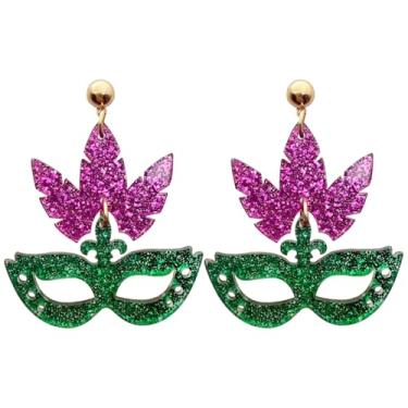 Imagem de Brincos femininos de carnaval fofo com flor de árvore roxo verde amarelo brincos de acrílico para férias, Large, Liga de aço, Sem pedra preciosa