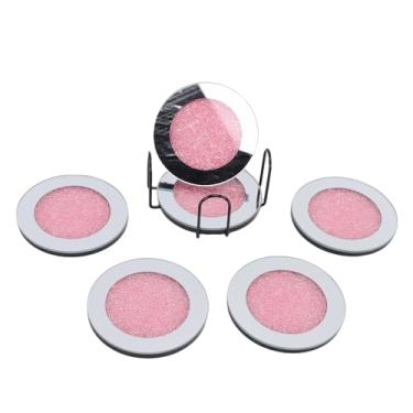 Imagem de Depisuta Porta-copos Espelhados de Vidro de 6 Unidades, Porta-copos Redondo de 4 Polegadas Com Suporte, de Cristal de Vidro para Mesa de Centro, Decoração de Casa, Proteção de (Róseo)