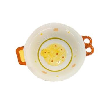 Imagem de Tigela de arroz de cerâmica de pão de desenho animado pintada à mão utensílios de mesa combinados domésticos - tigela de sopa binaural de 25,4 cm