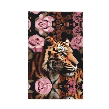 Imagem de XLLingL Toalha de cozinha de waffle com estampa de flor de rosa e tigre animal, panos de prato de microfibra, para decoração e limpeza de cozinha - 1 peça
