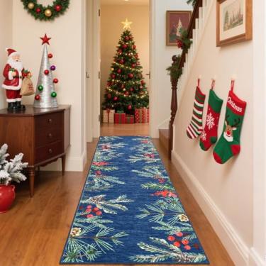 Imagem de GarveeHome Tapetes de Natal laváveis à máquina, 5,5 x 25,4 cm, para cabeceira, antiderrapante, para férias, decoração de Natal, tapete de folhas para entrada da sala de estar