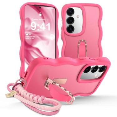 Imagem de Miss Arts Capa protetora para Samsung Galaxy S24/S25 com suporte e alça, encaracolado ondulado, translúcido, fosco, à prova de choque, capa protetora para Galaxy S24/S25, rosa-choque