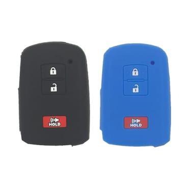 Imagem de 2 peças de borracha com 3 botões de entrada sem chave para Toyota 4Runner Highlander Cruiser Tacoma Tundra Sequoia 2019 2020 2021 2022, preto e azul