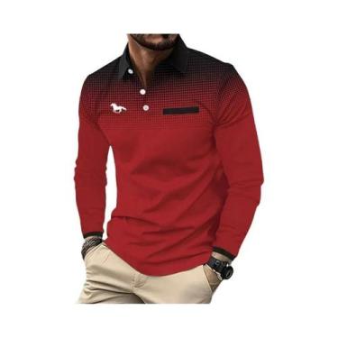 Imagem de Camisa Polo Masculina De Manga Longa Casual Para Negócios Primavera Ou