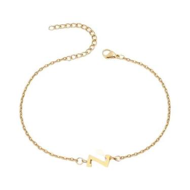 Imagem de Pulseira De Corrente Fina Com Contas Em Forma De Letra Minimalista Uni