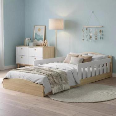 Imagem de Cama Montessoriana Infantil Com Grades Laterais Branco/Madeirado - Rep