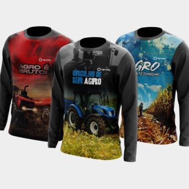 Imagem de Combo Kit 3 Camisas Agro Masculinas Manga Longa Zíper Proteção Uv Temá