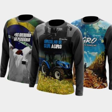 Imagem de Combo Kit 3 Camisas Agro Masculinas Manga Longa Zíper Proteção Uv Temá