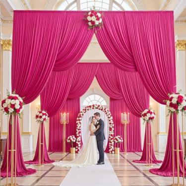 Imagem de PartyVillage Cortina de fundo rosa choque de 3,5 m × 4,8 m para festas de casamento, 2 painéis sem vincos de poliéster fúcsia de 3,5 m, pano de fundo para fotos de aniversário