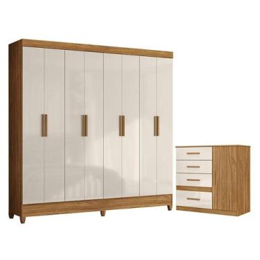 Imagem de Guarda Roupa Casal Marajó e Cômoda Vênus Freijó Off White  Moval