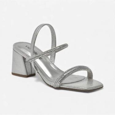 Imagem de Sandália Via Marte Salto Bloco Metalizada Com Brilhos Prata-Feminino