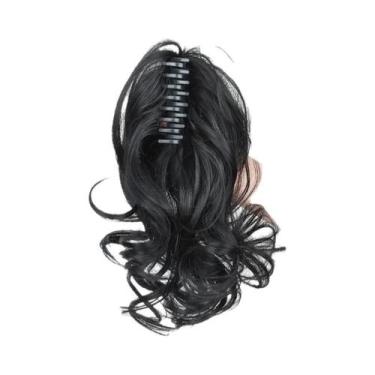 Imagem de Extensões De Rabo De Cavalo Sintético Curto E Cacheado Preto, Castanho