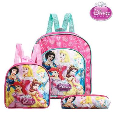 Imagem de Kit Mochila Escolar Pequena Princesas De Costas Rosa - TOYS 2U