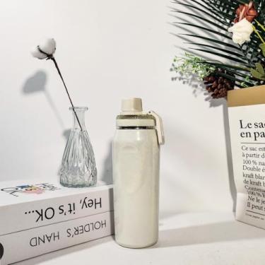 Imagem de Garrafa Térmica 500ml em Aço Inoxidável com Glitter Mantém Quente e Frio, Tampa Rosqueável com Alça, Garrafa Térmica Portátil para Água, Café e Bebidas (BEGE)