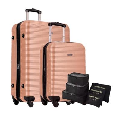 Imagem de Conjunto Bordo 10kg + Média 23kg Expansível, Cadeado TSA + Kit Organizador Necessaire 6 peças p Meias Calcinhas e Sapatos – (4 Travel Dourado, Kit PM)