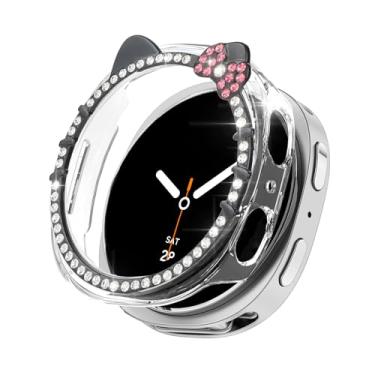 Imagem de Watbro Capa de desenho animado com laço de gato brilhante para Samsung Galaxy Watch 8 2025 capa protetora de 44 mm, lindo diamante de cristal rígido PC protetor para mulheres acessórios
