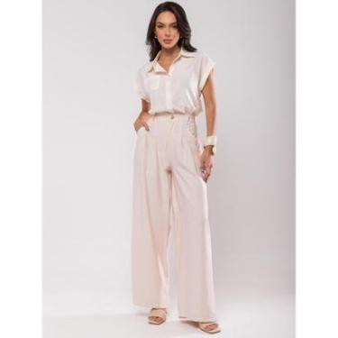 Imagem de Calça Salvatore Fashion Alfaiataria Bolso Wide Leg Feminina-Feminino