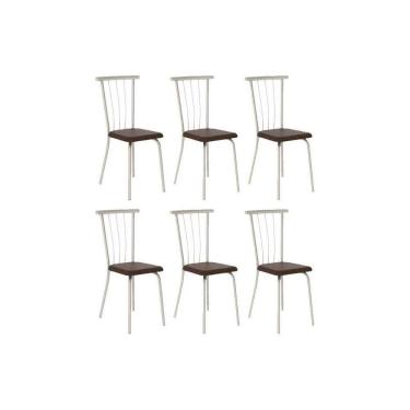 Imagem de Kit 6 Cadeiras Sala Jantar 154 Aço 6 Uni Prata/Corano Cacau - Carraro
