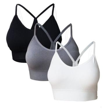 Imagem de Kit 3 Sutiã Top Nadador Poliamida Bojo Removível Confortável COR:PRETO