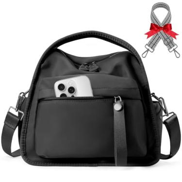 Imagem de Bolsa transversal de nylon feminina leve com alça superior à prova d'água, bolsa Hobo, Bollus com alça extra, Preto, Standard