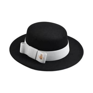 Imagem de Chapéu Fedora Feminino De Moda Com Topo Plano E Laço Para Casamento, I