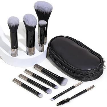 Imagem de Kit 10 Mini Pincéis de Maquiagem com Estojo Cerdas Sintéticas Macias, Portátil e Completo para Base, Pó, Blush, Corretivo e Sombras,Itens Essenciais que as Mulheres Devem Levar Consigo