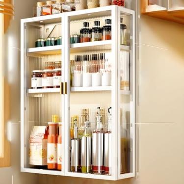 Imagem de Armários de remédios, cozinha, banheiro, armário de parede com porta transparente, organizador de armazenamento de parede, armário buffet sobre vaso sanitário, moldura de metal