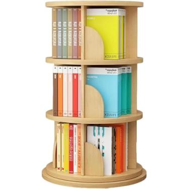 Imagem de Estante rotativa, estante de livros de 3 andares, prateleira de livros para sala de estar, escritório, estante de livros (cor de madeira)
