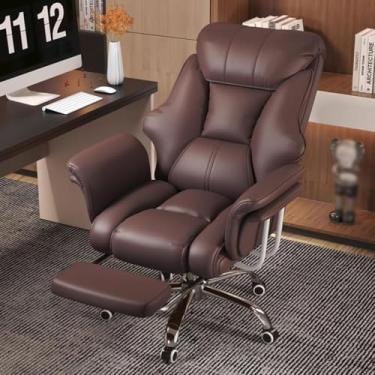 Imagem de Cadeira de escritório ergonômica – Cadeira executiva de couro confortável com apoios de braço dobráveis, altura ajustável, encosto alto e suporte lombar acolchoado de assento de látex, perfeita para