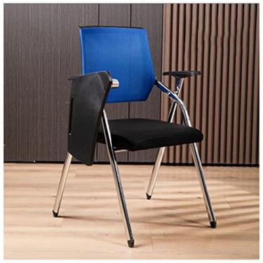 Imagem de Cadeira de escritório de malha com suporte lombar - Cadeira de mesa dobrável com braço para tablet, suporte para copos, encosto de armação de metal. Cadeira de estudante com mesa anexa para computador