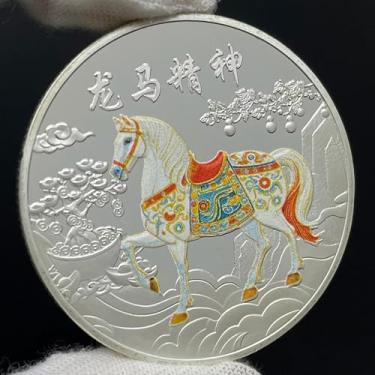 Imagem de FENNYYAR Moeda de lembrança de cavalo do zodíaco Lucky Animal, 4 cm, 3,8 cm, medalha de lembrança de ano novo, presente